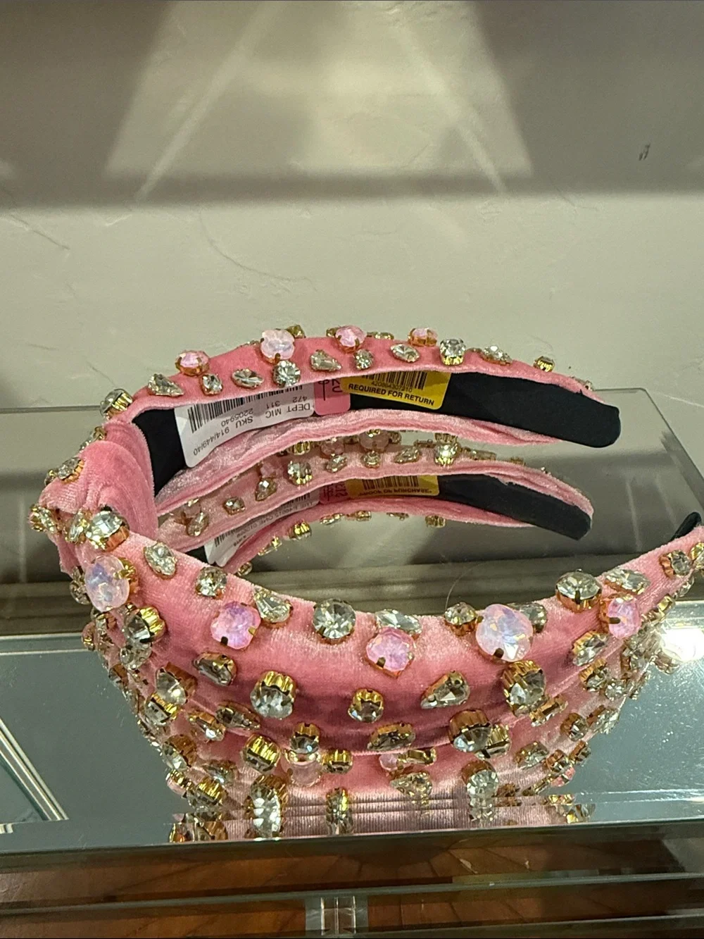 Pink Velvet Crystal Embellished Knotted Headband